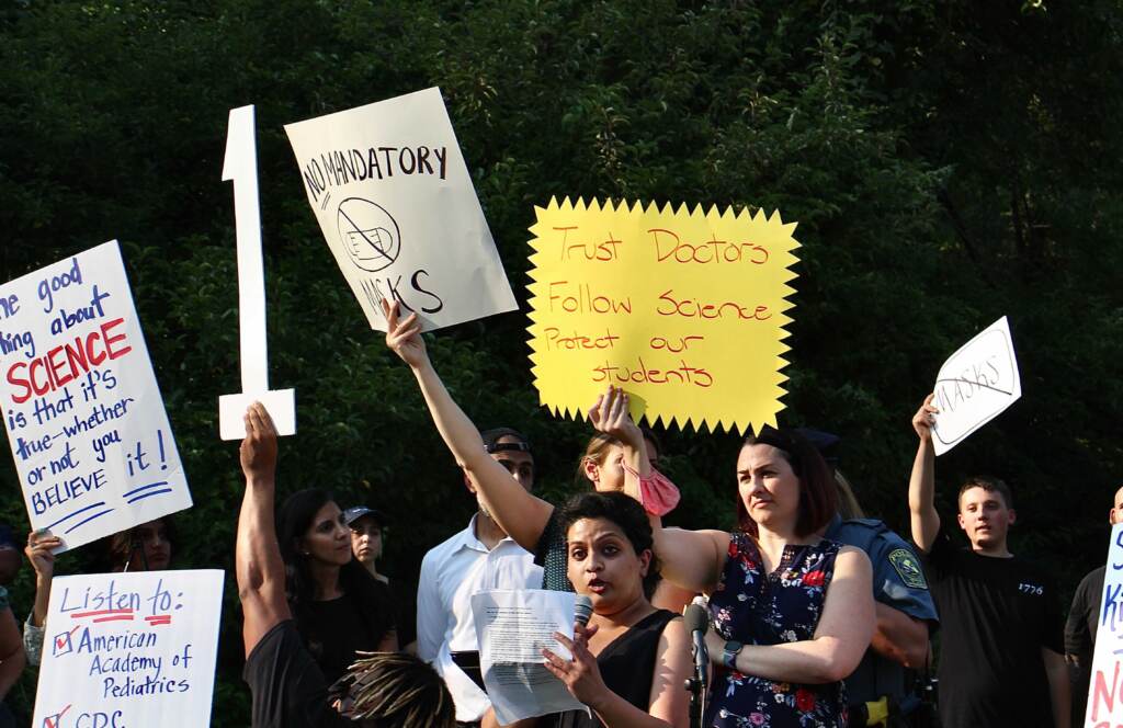 Image from iOS (140) Pediatric infectious disease physician Anusha Visnawathan calls upon the Central Bucks school board to require protective masks when schools open this fall to protect against the spread of COVID-19. (Emma Lee/WHYY)