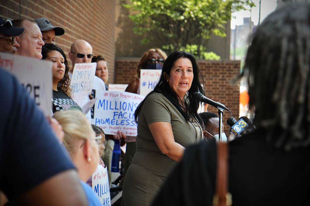 PPEHRC_HUD_EL_070621_02 Cheri Honkala speaks outside the federal courthouse in Philly