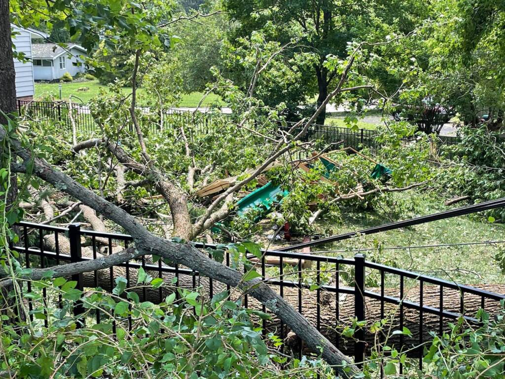 Trees crushed the playset of Chris Burke and Christina Lennon in Flourtown. (Courtesy of Burke and Lennon)