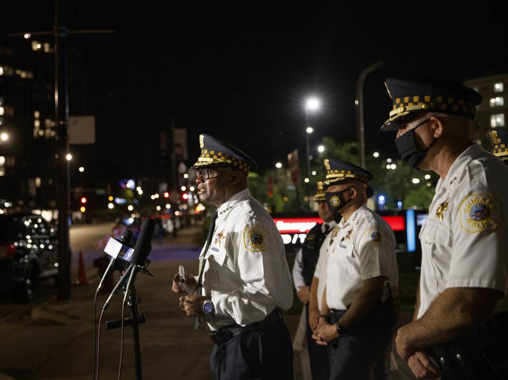 Chicago Violence Chicago police Superintendent David Brown talks with members of the press