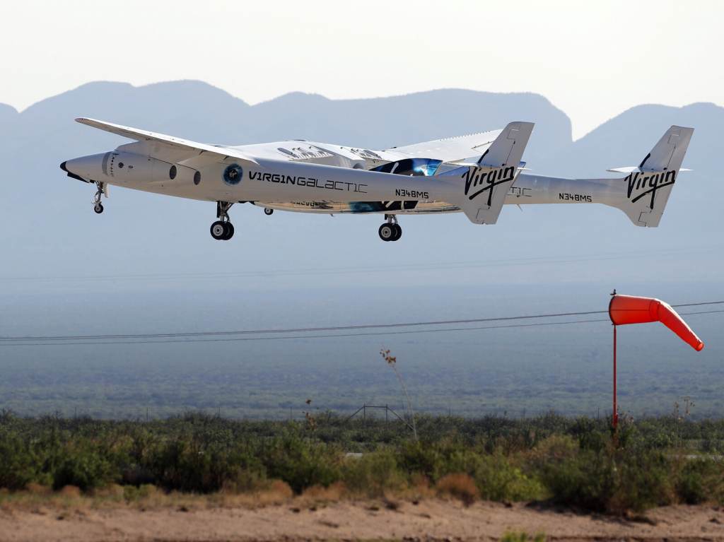 Virgin Galactic Branson The rocket plane carrying Virgin Galactic founder Richard Branson and other crew members takes off