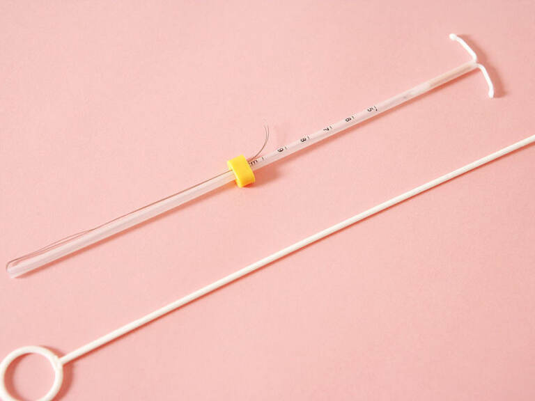 A closeup of an IUD