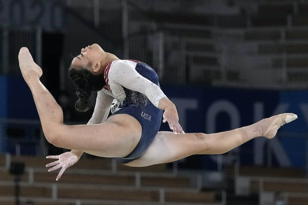 Tokyo Olympics Artistic Gymnastics Sunisa Lee, of the United States, performs on the floor during the artistic gymnastics women's all-around final at the 2020 Summer Olympics, Thursday, July 29, 2021, in Tokyo. (AP Photo/Gregory Bull)