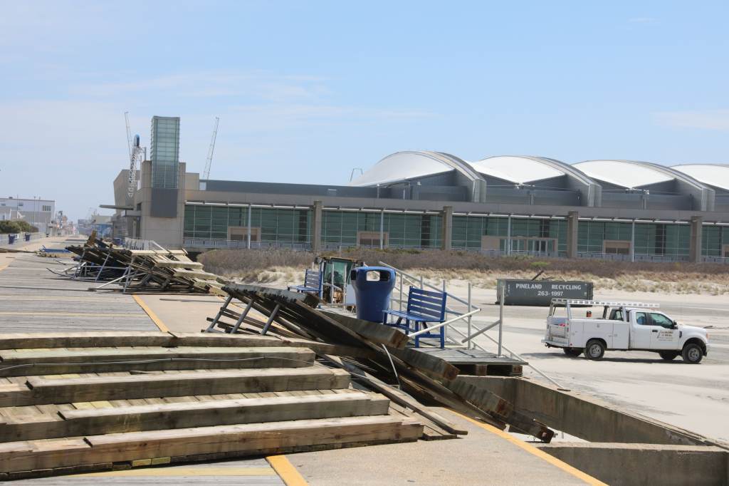 Portions of a boardwalk are damaged in Wildwood