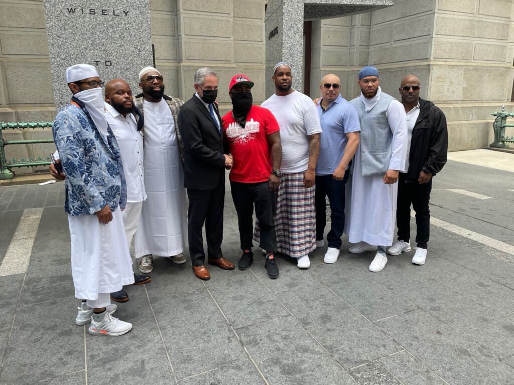 03CGEXONEREE_ANthonyWrightwOtherExonereesInApril2021 Anthony Wright met with DA Larry Krasner along with other exonerees. (Cherri Gregg / WHYY)