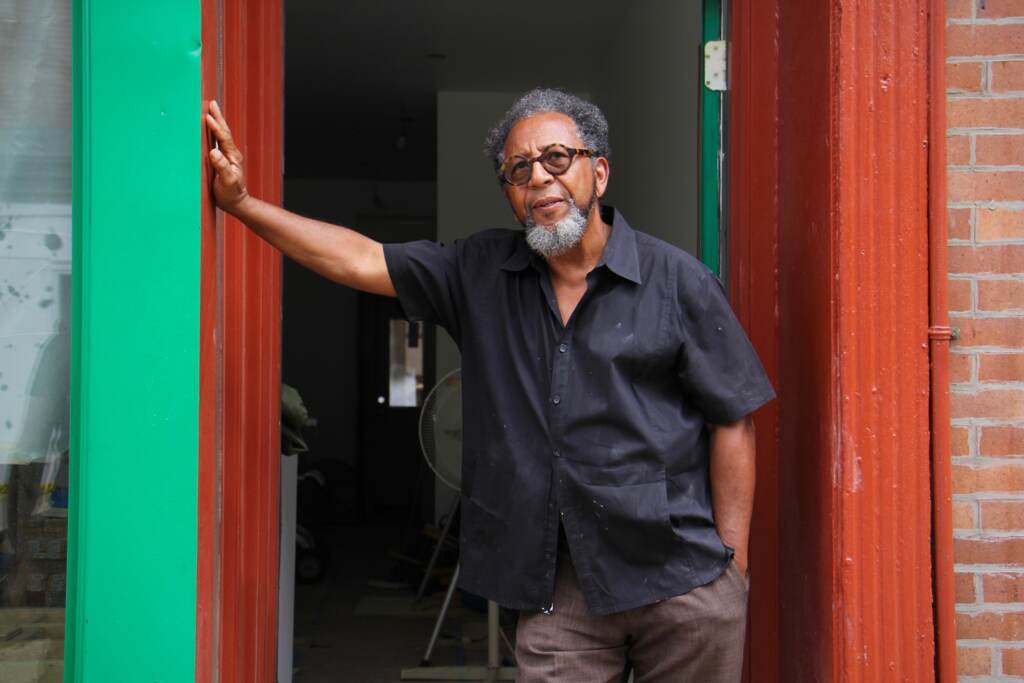 2021 08 03-e lee-james dupree-philadelphia queen village studio 1 James Dupree stands in the doorway of his Queen Village gallery