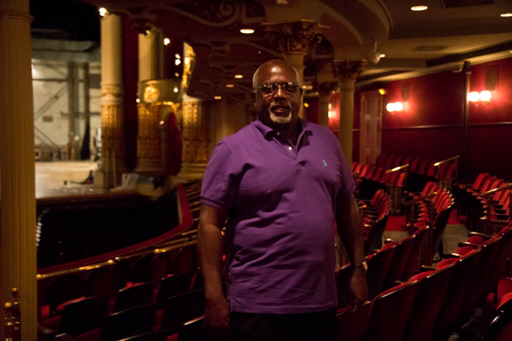 2021 08 04 k paynter cornell wood academy usher Cornell Wood stands inside the Academy of Music