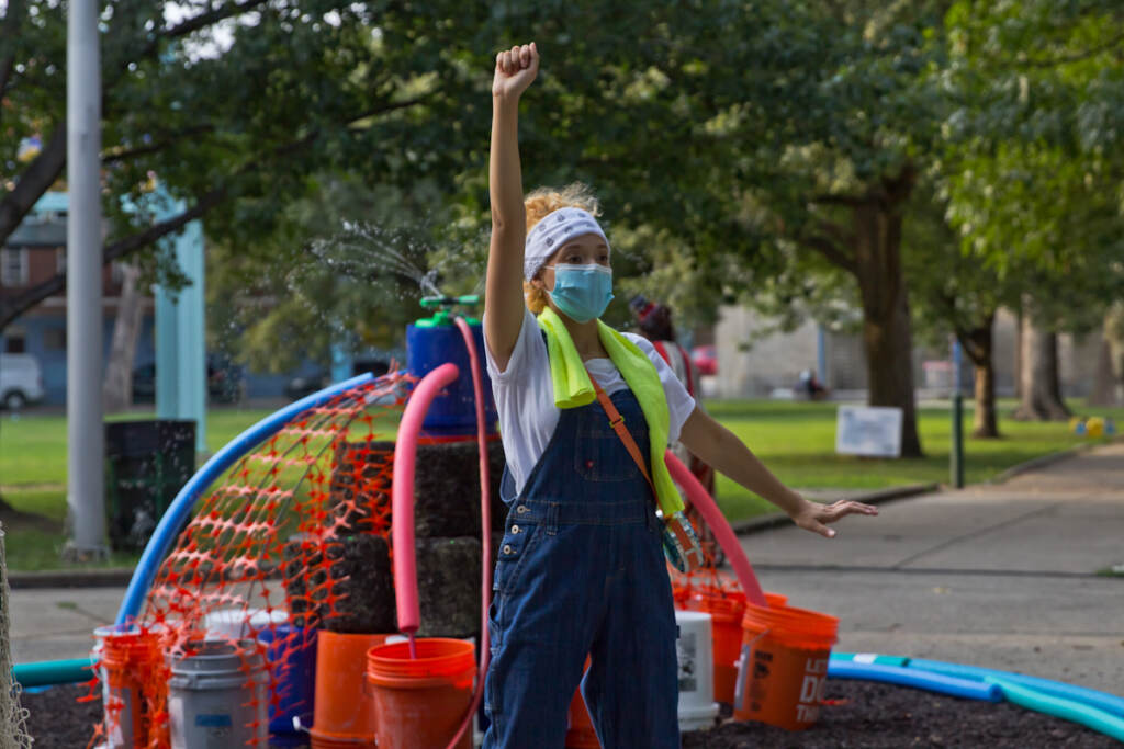 Michelle Rivera, 17, plays younger Peril in "Peril’s Island" at Harrowgate Park in Kensington.
