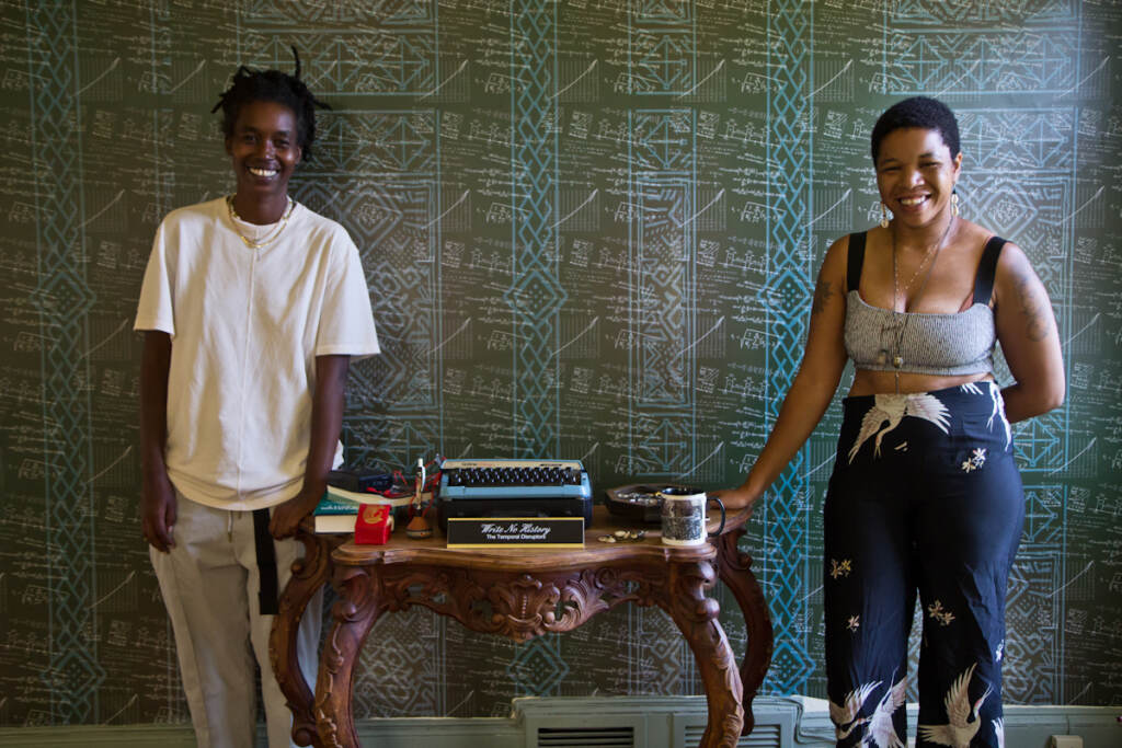 2021 08 13 k paynter black quantum futurism-6 Camae Ayewa (left) and Rasheedah Phillips (right), the artists of Black Quantum Futurism and makers of the film “Write No History” with their work in Philadelphia’s historic Hatfield House