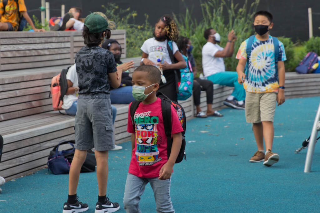 2021 08 31 k paynter first day of school 2021-13 Students wear face masks outside of their school in Philly