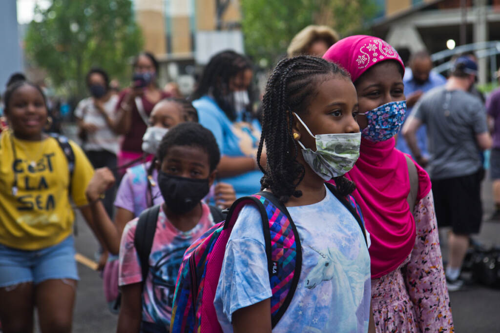 2021 08 31 k paynter first day of school 2021-3 Students wear face masks outside of their school in Philly