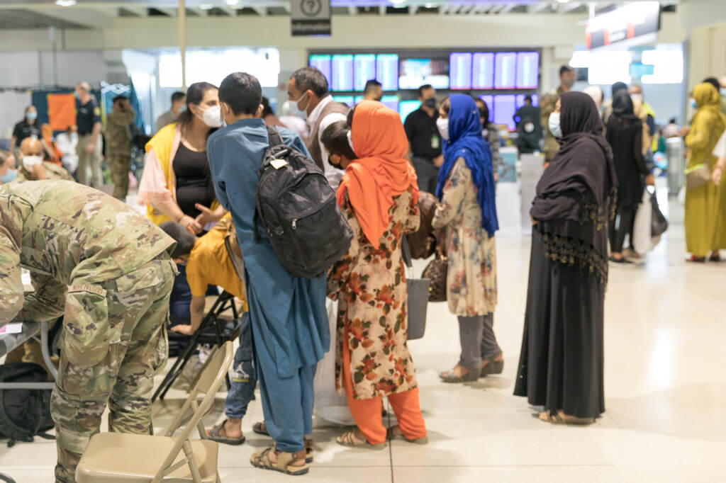 8-30-21 Operation Allies Refuge-37 Evacuees stand inside Philadelphia International Airport