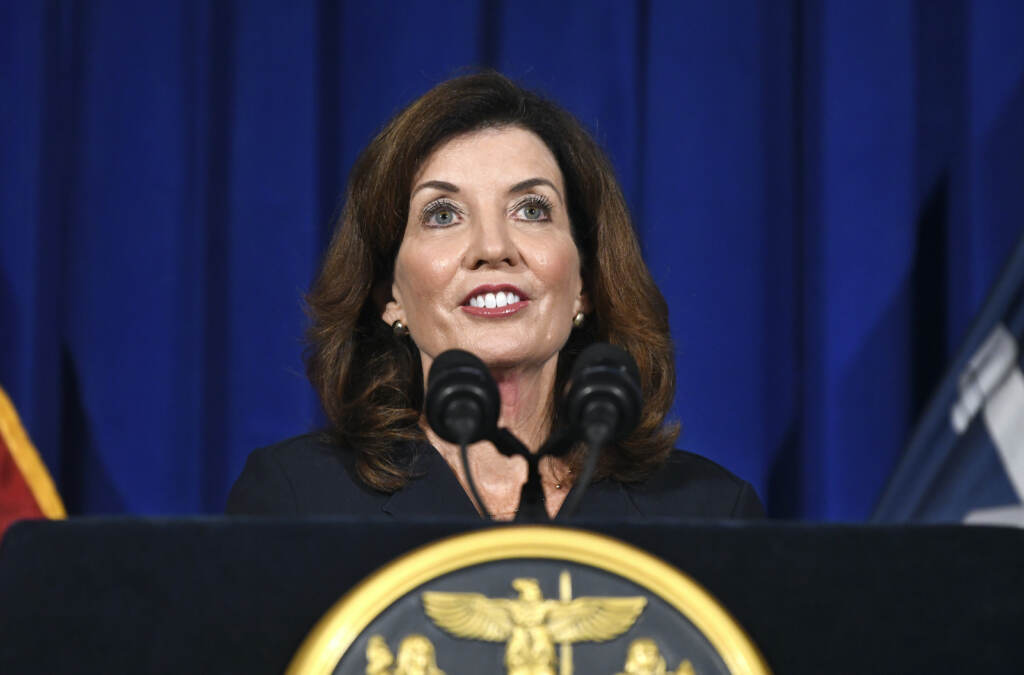 Governors Women Then-New York Lt. Governor Kathy Hochul addresses the People of New York during news conference in the Blue Room at the state Capitol Wednesday, Aug. 11, 2021, in Albany, N.Y.