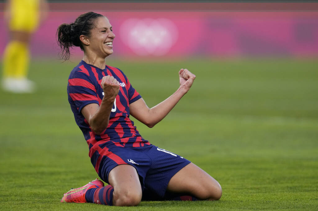 Tokyo Olympics Soccer Carli Lloyd celebrates scoring in the Tokyo Olympics