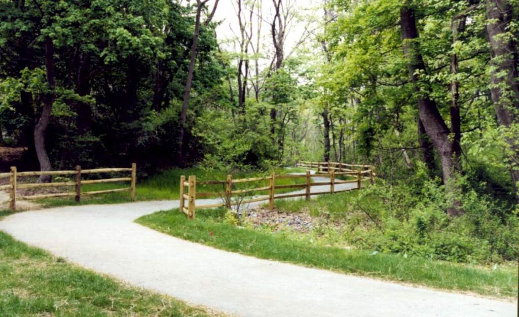 Fenced trail at wcc A fenced trail at White Clay Creek State Park