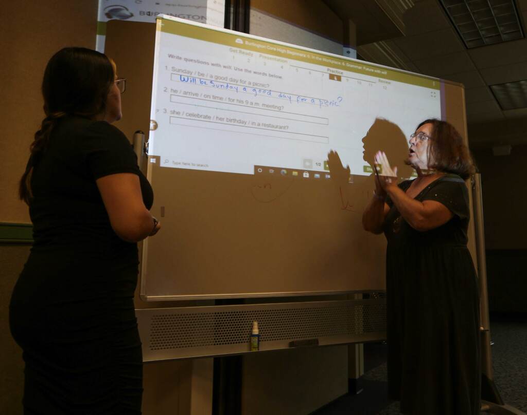 ESL teacher presents to class.