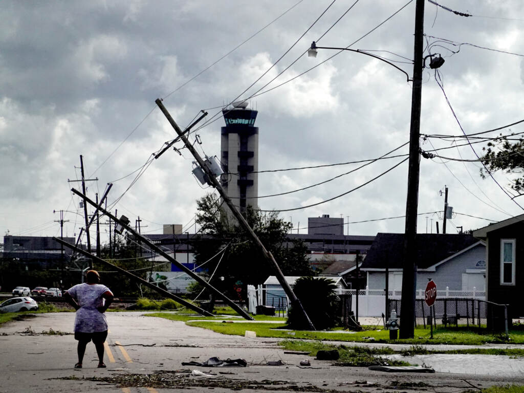 Damage from Hurricane Ida on August 30, 2021 in Kenner, La. The storm was fueled by abnormally warm water in the Gulf of Mexico. Wreckage in Louisiana following Hurrian Ida