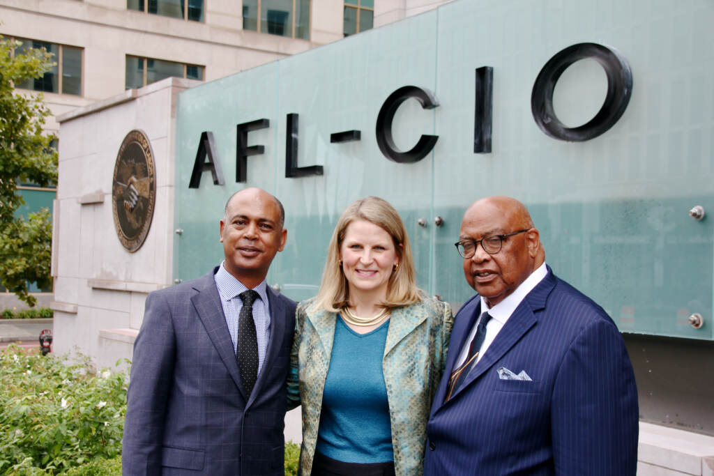 New AFL-CIO Officers AFL-CIO officers (from left) Tefere Gebre, Liz Shuler and Fred Redmond stand in front of the federation's headquarters
