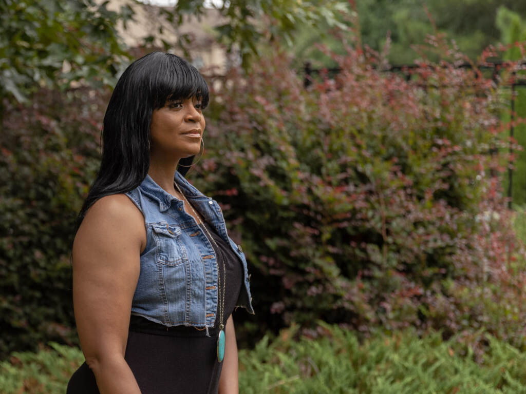 Safiya Kitwana lives in Lithonia, Ga., and is facing eviction. She lost work during the pandemic. She’s a single mom with two teenage sons. But, at least in her case, things just took a turn for the better. Safiya Kitwana is pictured standing outside