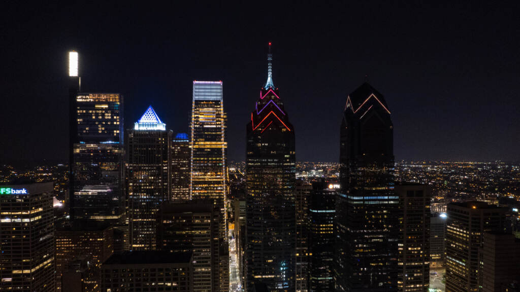 oneliberty-lights-pinks Lights are seen on the One Liberty building in Philly