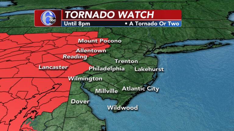 A weather map shows a Tornado Watch in effect for some Pa. counties