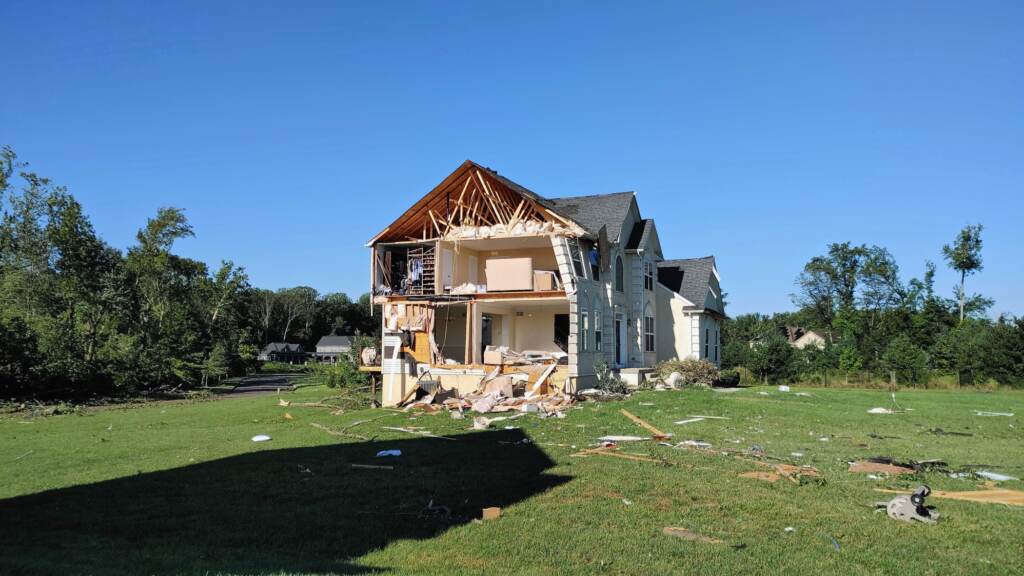 2021 09 03-t macdonald-mullica hill nj-tornado damage Damaged home in Mullica Hill New Jersey after tornado.