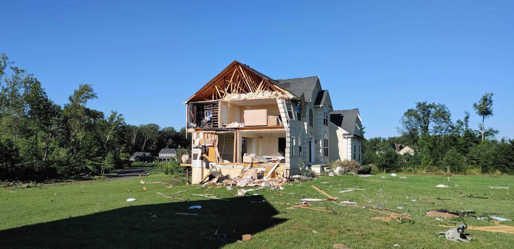 Damaged home in Mullica Hill New Jersey after tornado.