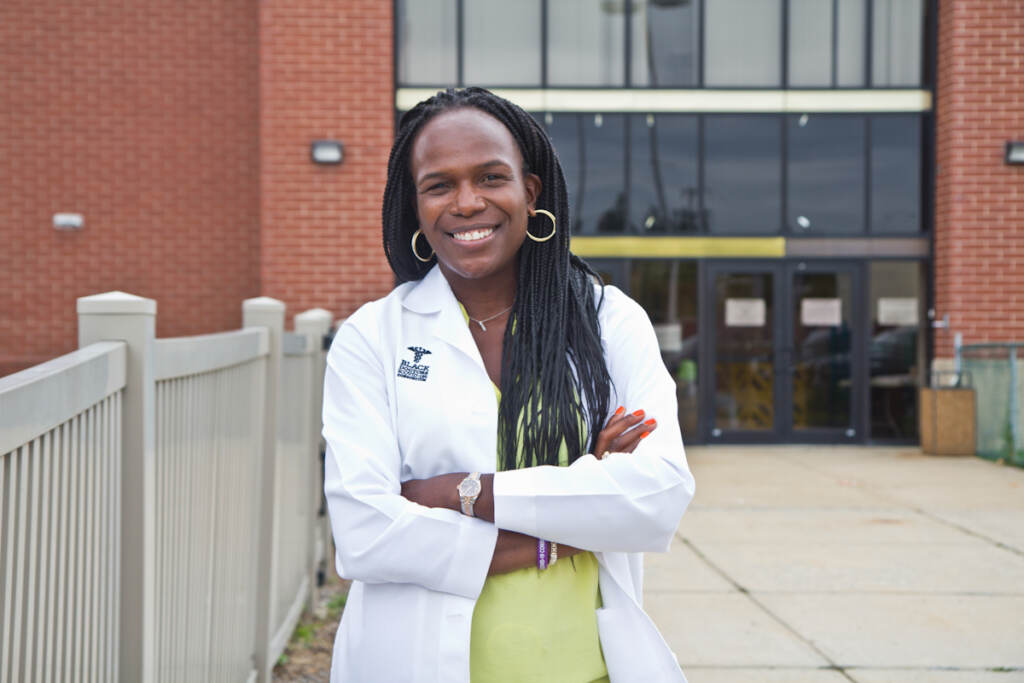 2021 09 16 k paynter black doctors consortium at new health equity center ala stanford-5 Dr. Ala Stanford stands in front of a health clinic with her arms crossed