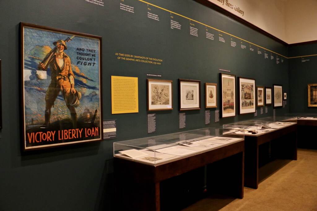 2021 09 17-e lee-philadelphia library company-imperfect history graphic arts-exhibit More than 100 objects dating from the early 1700s are displayed in the Library Company of Philadelphia's exhibit, ''Imperfect History,'' which examines the role of graphic arts in preserving and distorting history. (Emma Lee/WHYY)