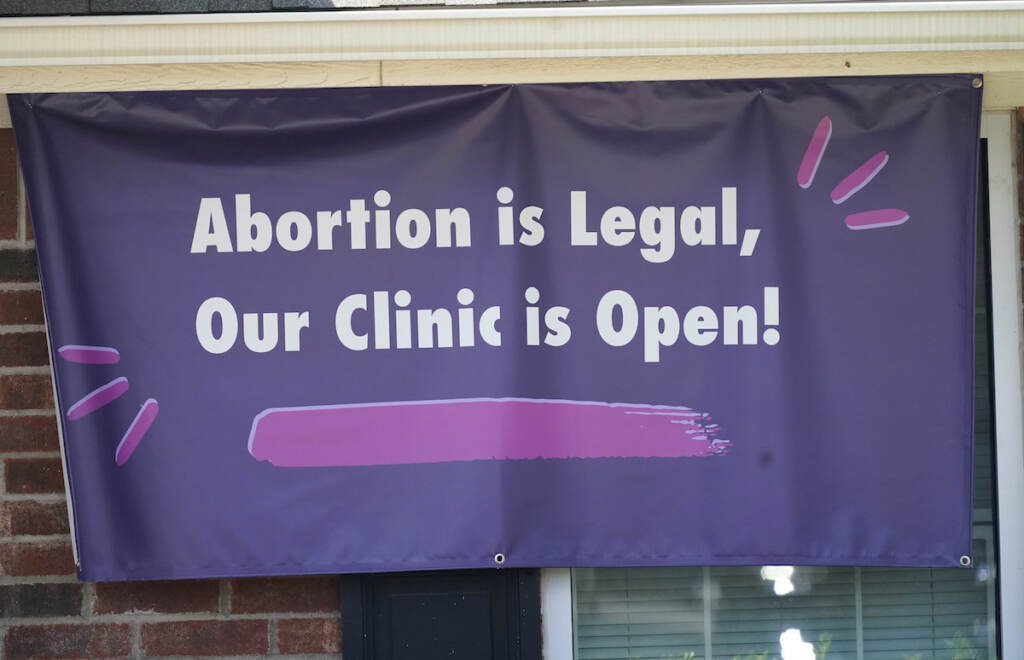 Supreme Court-Abortion A sign hangs outside the Whole Women's Health Clinic in Fort Worth, Texas, Wednesday, Sept. 1, 2021. (AP Photo/LM Otero)