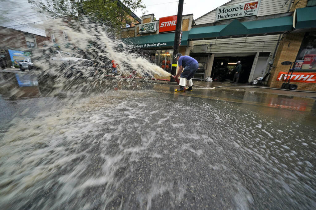 Severe Weather Pennsylvania Water is pumped from the basement of a business on Noblestown road in Oakdale, Pa. during clean up from flooding after downpours and high winds from the remnants of Hurricane Ida, hit the area Wednesday, Sept. 1, 2021