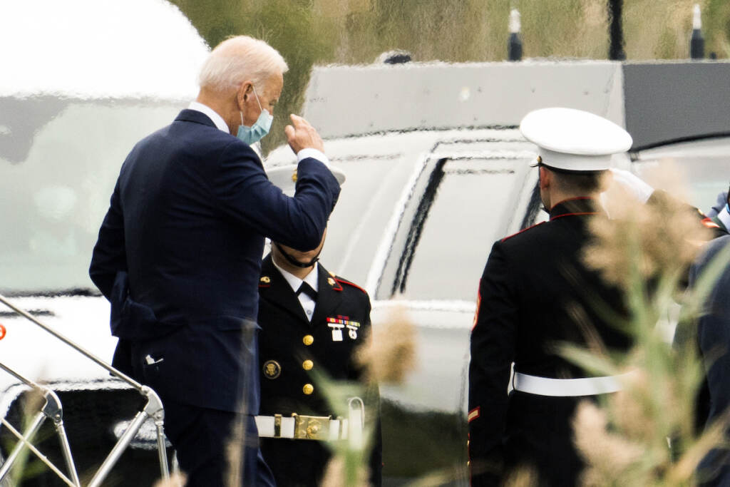 Joe Biden President Joe Biden disembarks Marine One upon arrival at the Gordons Pond in Rehoboth Beach, Del., Friday, Sept. 17, 2021