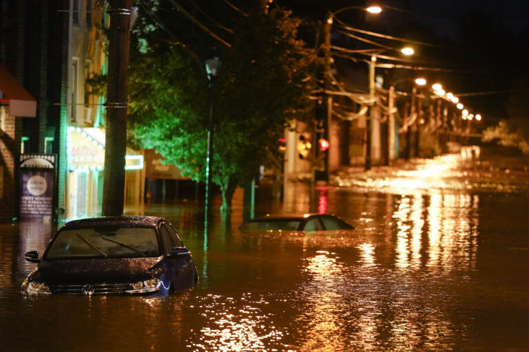 Flooding is pictured in Manayunk