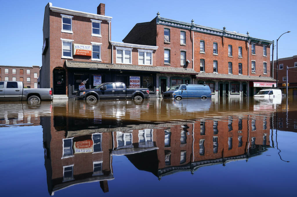 Tropical Weather Atlantic Vehicles are under water during flooding on Main Street in Norristown
