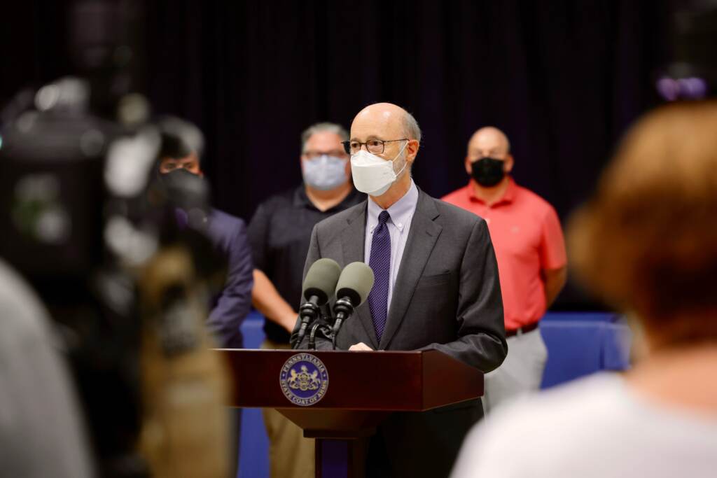 E-yHSyrX0AUAFdo Gov. Tom Wolf speaking about the importance of mask mandates in schools, in Norristown, Pa. on September 8, 2021. (Office of Gov. Wolf)