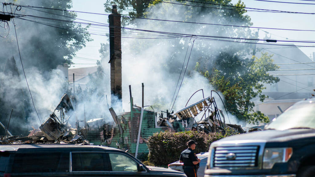 Damaged house that exploded during tornado.