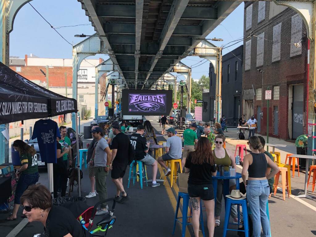 Eagles fans at the Evil Genius Beer Company