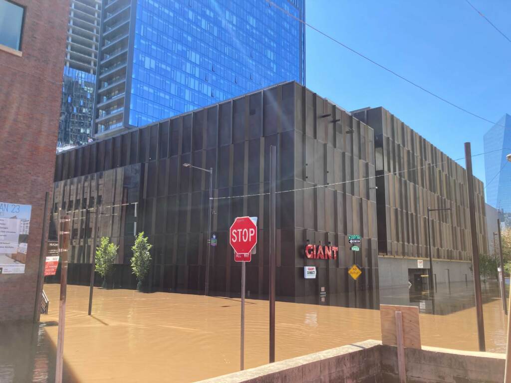 Image from iOS (165) The Riverwalk development opened on the Schuylkill River in Logan Square this year. It flooded in Ida’s aftermath. (Ryan Briggs / WHYY)