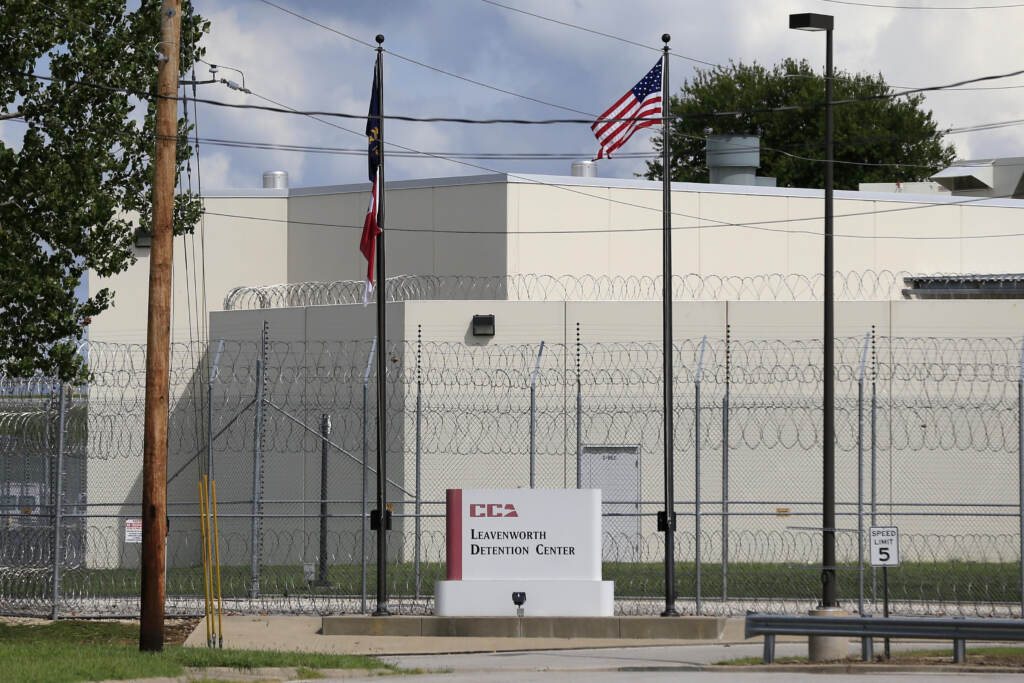 The main gate of the privately-run Leavenworth Detention Center in a 2016 file photo. At the time, the prison’s operator was known as the Corrections Corporation of America but has since been renamed CoreCivic. Legal advocates are hoping the facility shuts down when its federal contract ends at the end of the 2021. The main gate of the privately-run Leavenworth Detention Center in a 2016 file photo. At the time, the prison's operator was known as the Corrections Corporation of America but has since been renamed CoreCivic. Legal advocates are hoping the facility shuts down when its federal contract ends at the end of the 2021.