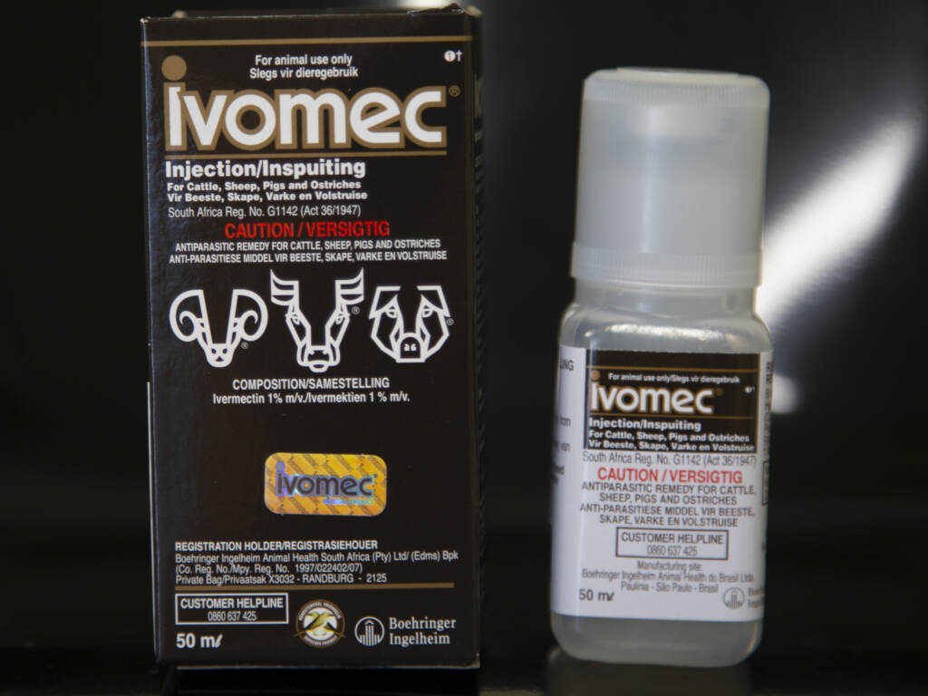 Health experts and medical groups are pushing to stamp out the growing use of ivermectin, an anti-parasite drug, to treat COVID-19, amid warnings that it can cause harmful side effects and there’s little evidence it helps. A container of veterinary ivermectin in Johannesburg, South Africa