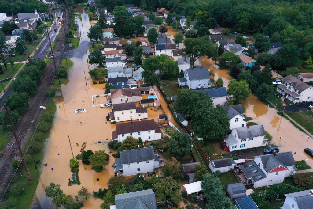 Central New Jersey hit with flooding An aerial view of flooded streets are seen in Helmetta