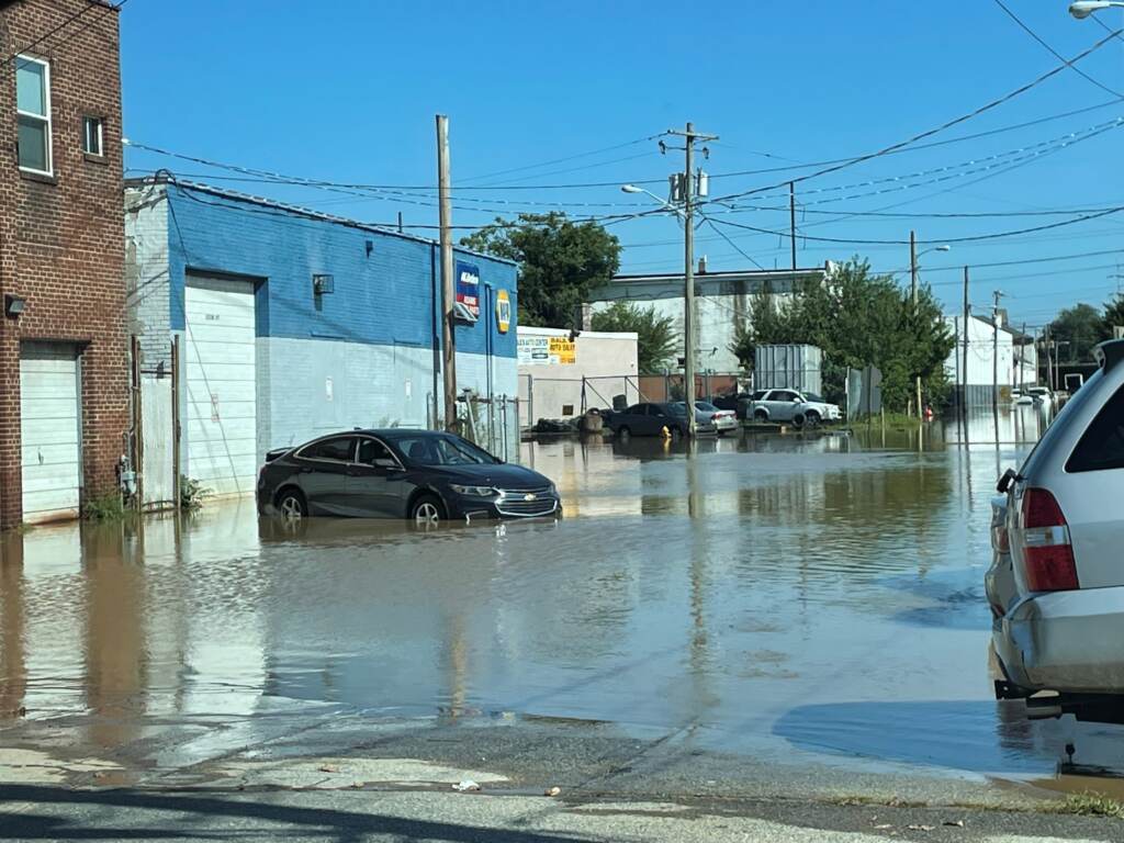 off northeast blvd File photo: The floodwaters spread to blocks off Northeast Boulevard in Wilmington when the remnants of Hurricane Ida hit the region. (Cris Barrish/WHYY)