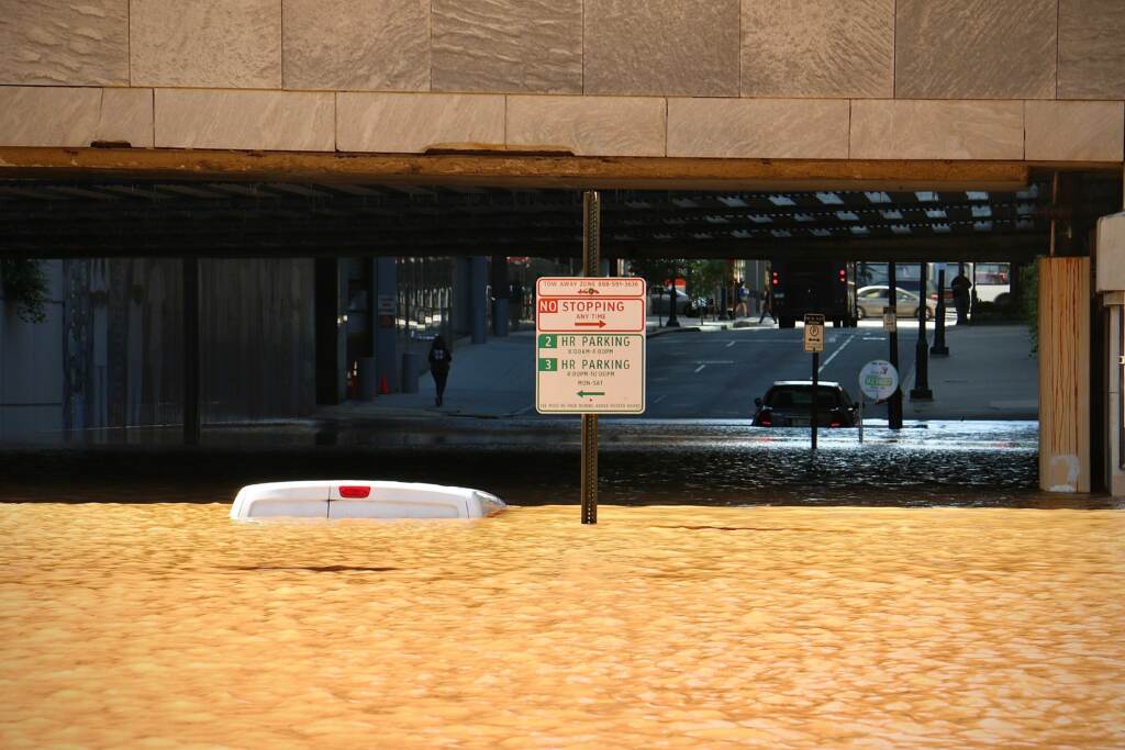 schuylkill_river_flooding_ida_EL_090221_01 22nd Street under the JFK Boulevard is swamped as the Schuylkill River rises