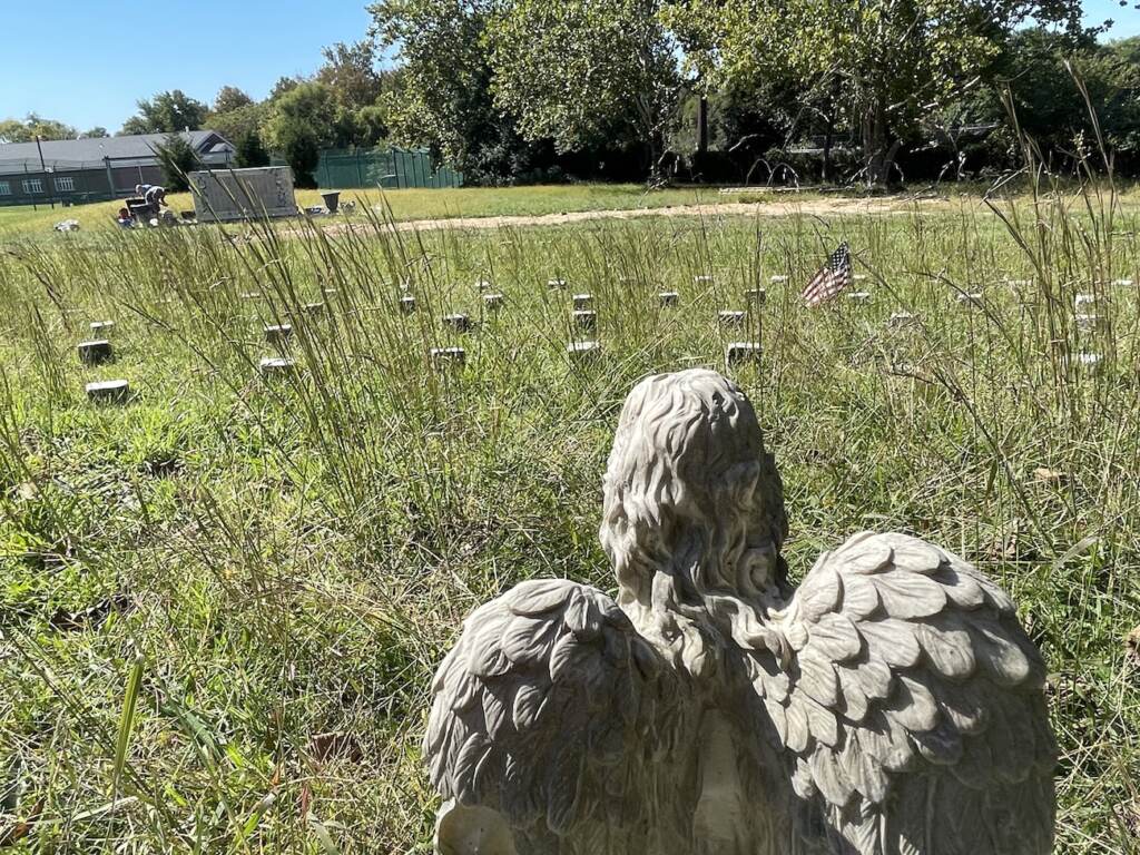 sentinel sees all A stone angel stands amid the numbered graves in the Spiral Cemetery