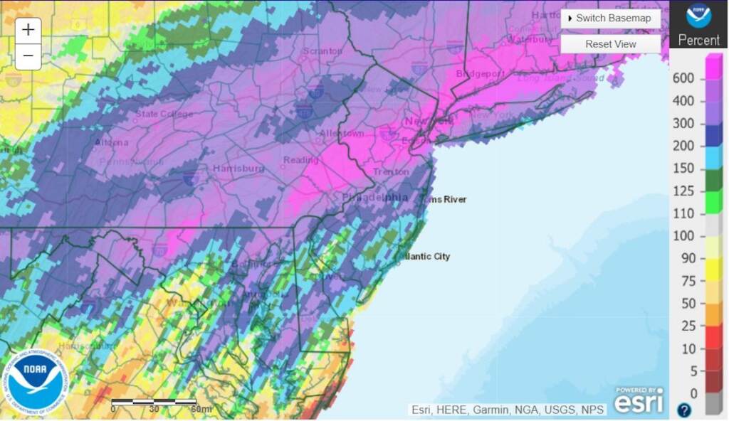 wx_NWS_rainfall_090821 A forecast map shows a line of storms expected to hit the Philly area