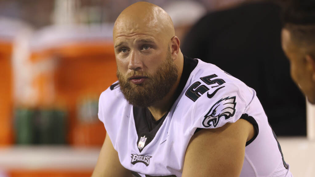 Philadelphia Eagles' Lane Johnson (65) in action during a pre-season NFL football game against Pittsburgh Steelers, Thursday, Aug. 12, 2021, in Philadelphia. (AP Photo/Rich Schultz)