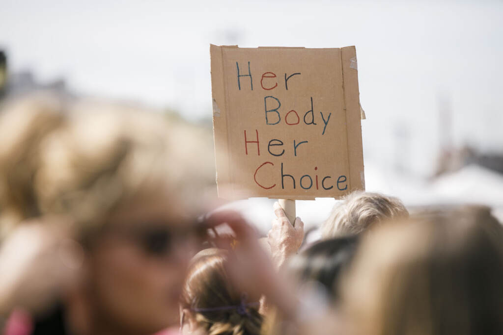 2021 10 02 Women’s March Philadelphia 9 A sign is held up as marchers walk from the art museum to Philadelphia City Hall as part of an abortion rights rally held in Philadelphia, PA on Saturday, Oct. 2, 2021. Hundreds gather in Philadelphia as part of