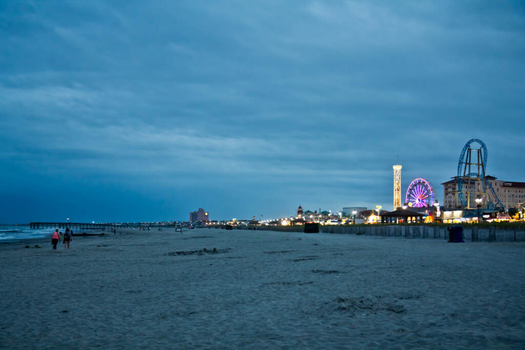 Ocean City, New Jersey, in August 2021. (Kimberly Paynter/WHYY) A view of the beach at Ocean City, N.J., at dusk.