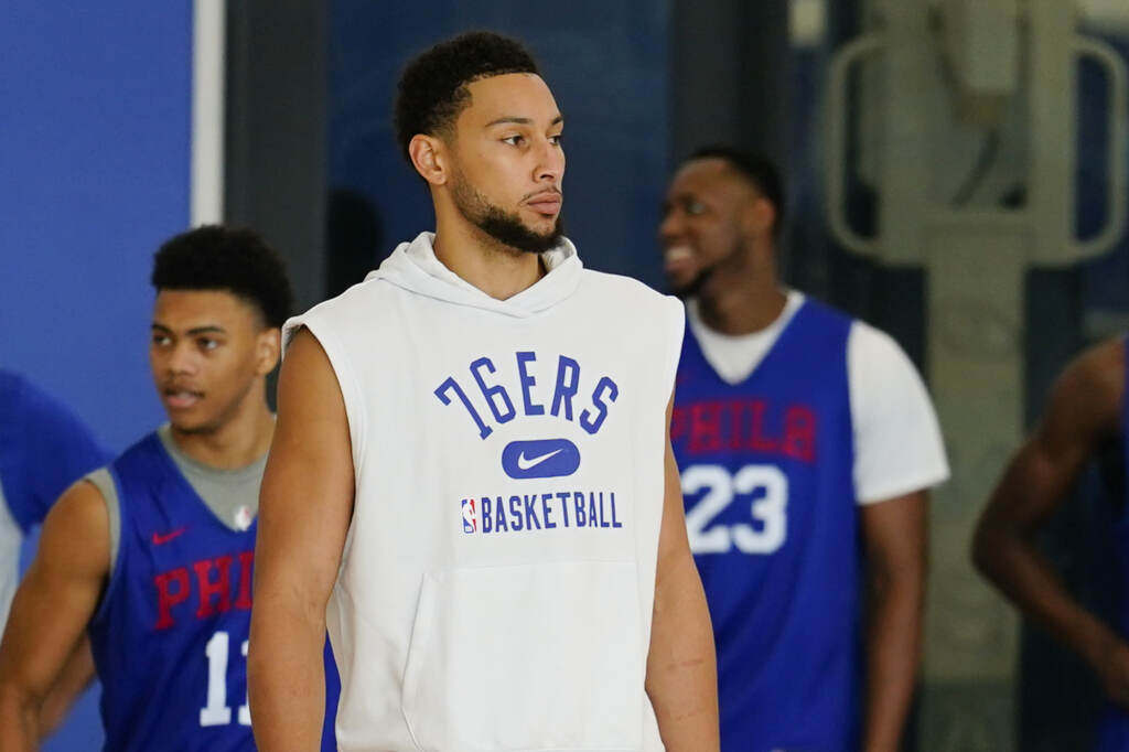 76ers Simmons Basketball Ben Simmons stands during a Sixers practice