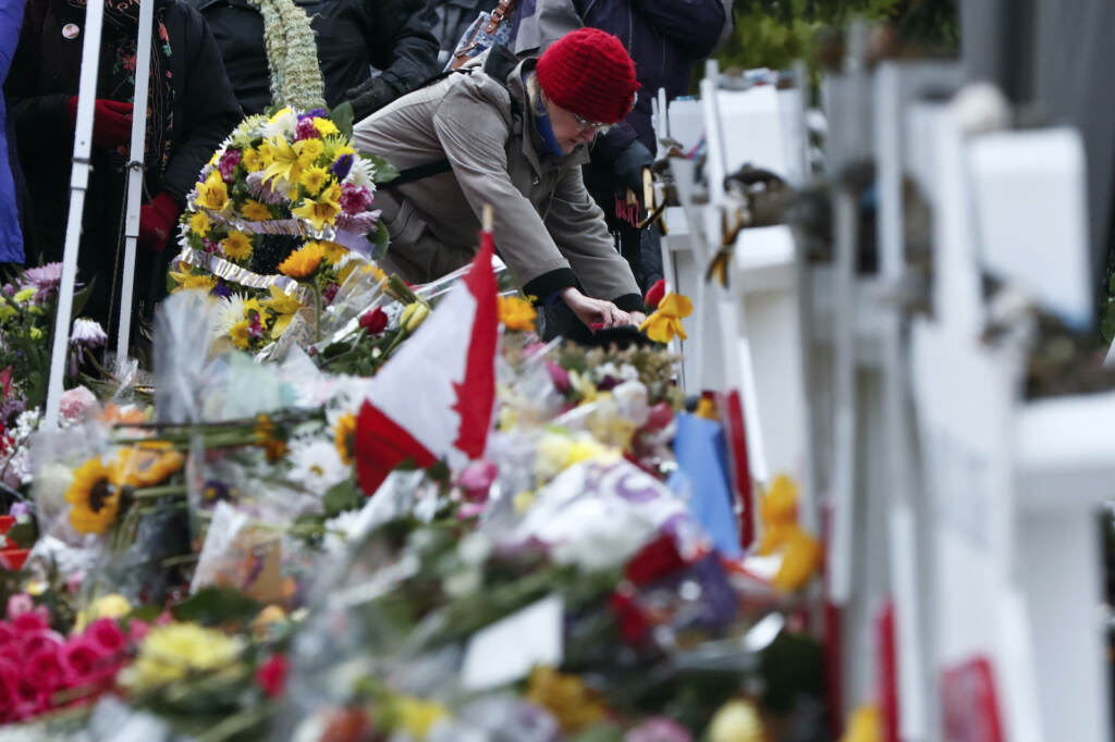 Pittsburgh Synagogue Shooting People place stones near the memorials outside the Tree of Life Synagogue